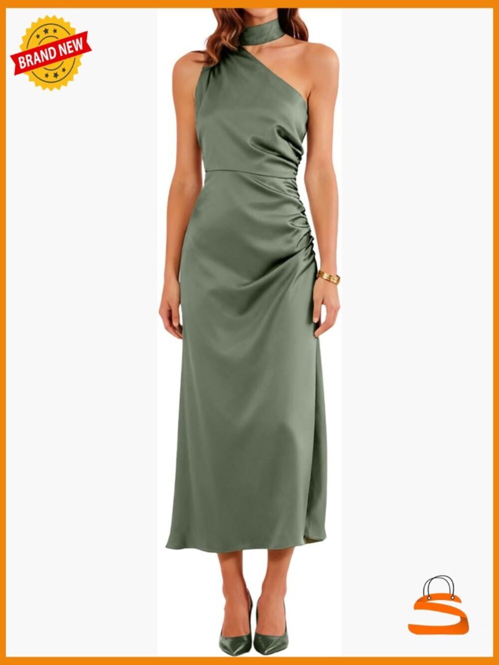 Elegant One-Shoulder Midi Formal Dress with Drape Details